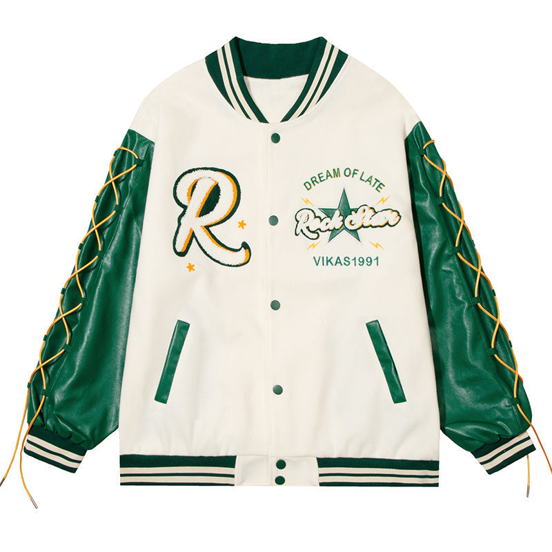 Veste vintage hip-hop avec cordon de serrage et lettre