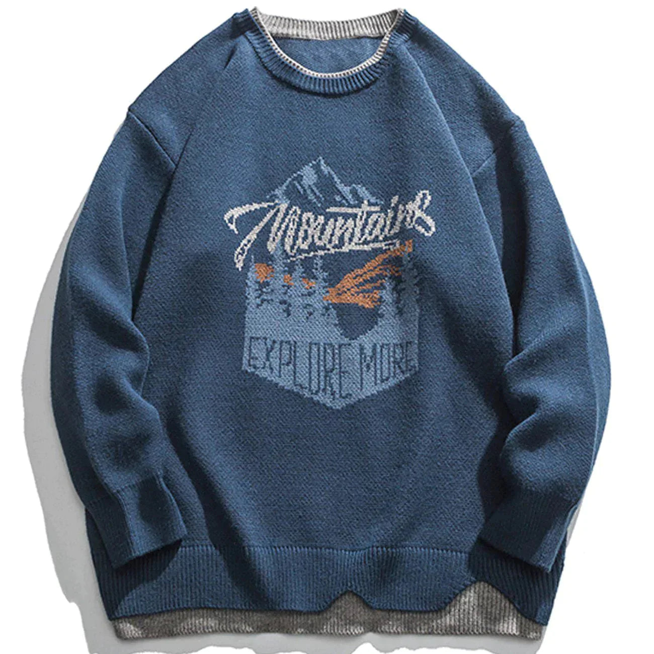 Vintage Mountain Pattern Fake Two Knit Sweater