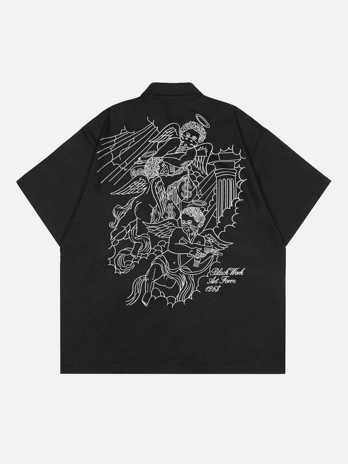 Vintage Multi Pocket Embroidered Short Sleeve Shirt