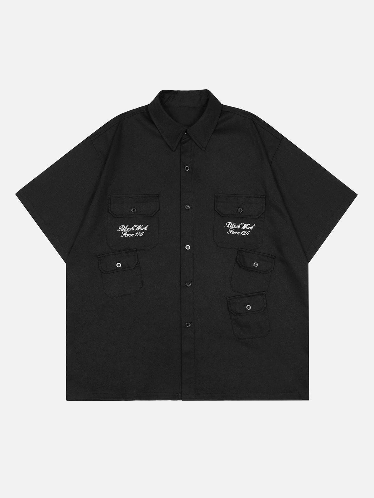 Vintage Multi Pocket Embroidered Short Sleeve Shirt