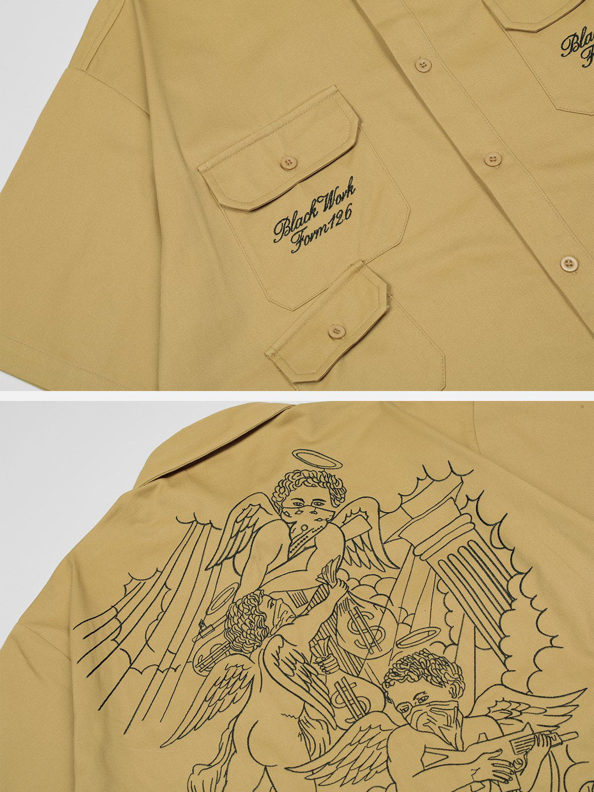 Vintage Multi Pocket Embroidered Short Sleeve Shirt
