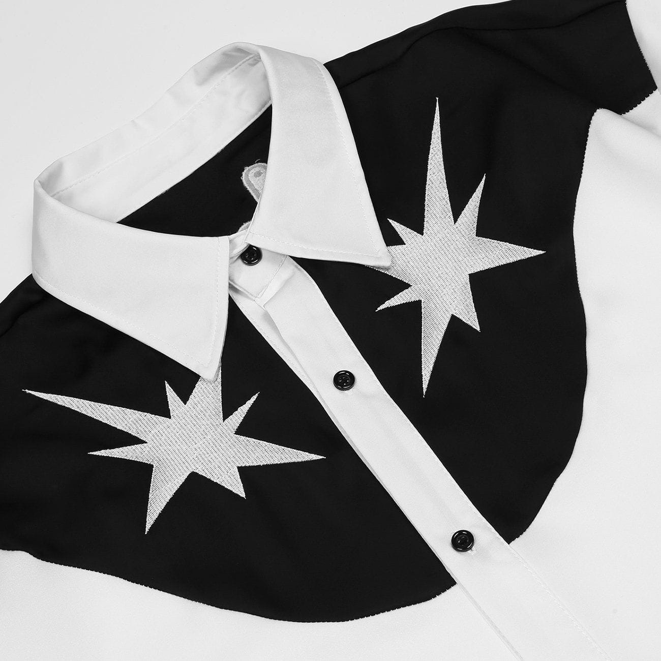 Vintage Stars Embroidery Patchwork Short Sleeve Shirt