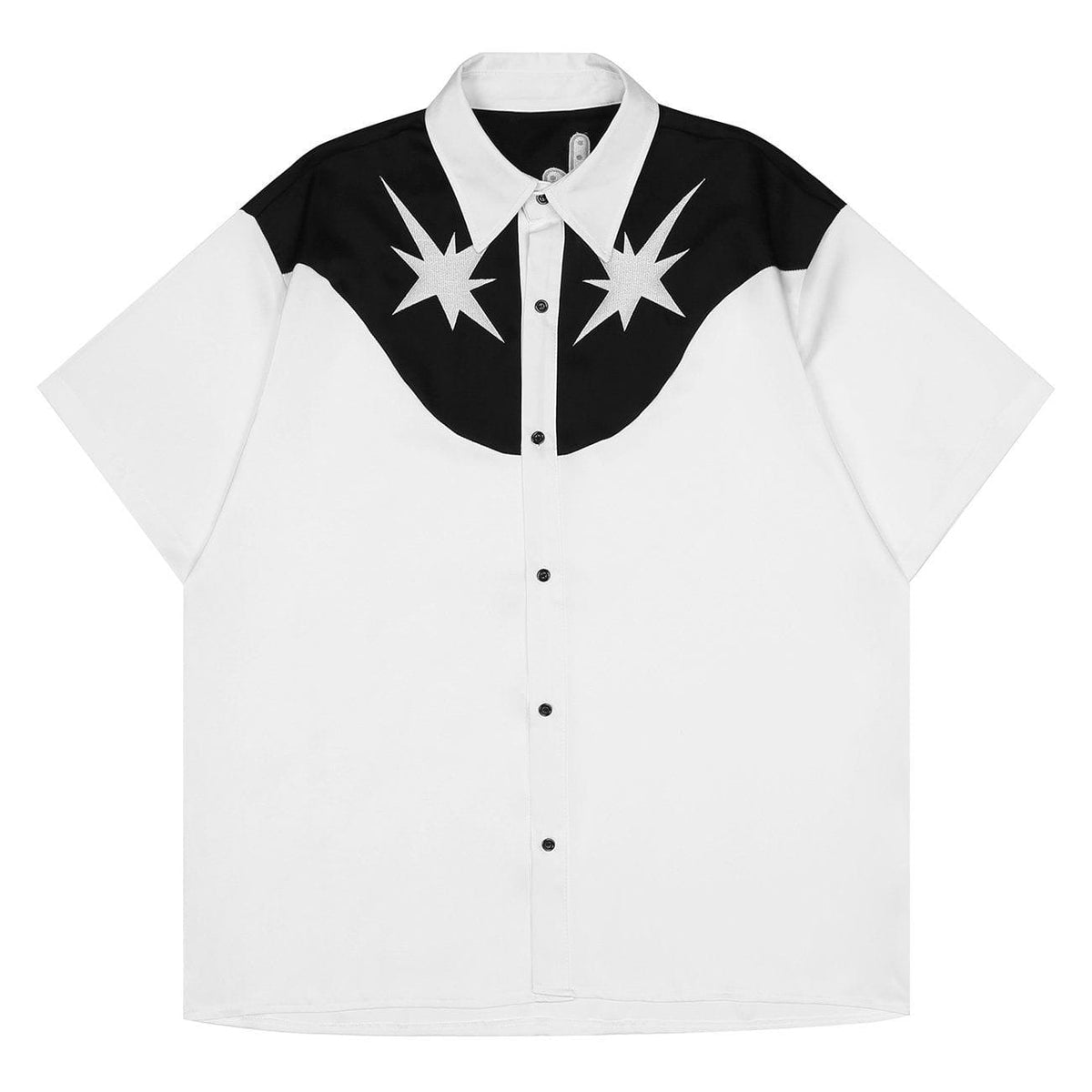 Vintage Stars Embroidery Patchwork Short Sleeve Shirt