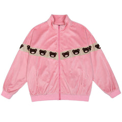 Vintage Nähte Bärenkopf bestickte Jacke