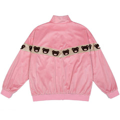 Vintage Nähte Bärenkopf bestickte Jacke