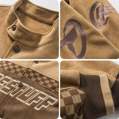 Vintage Wildleder Motorradjacke Schachbrett