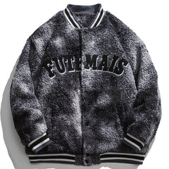 Vintage Tie-dye Letters Embroidery Sherpa Jacket