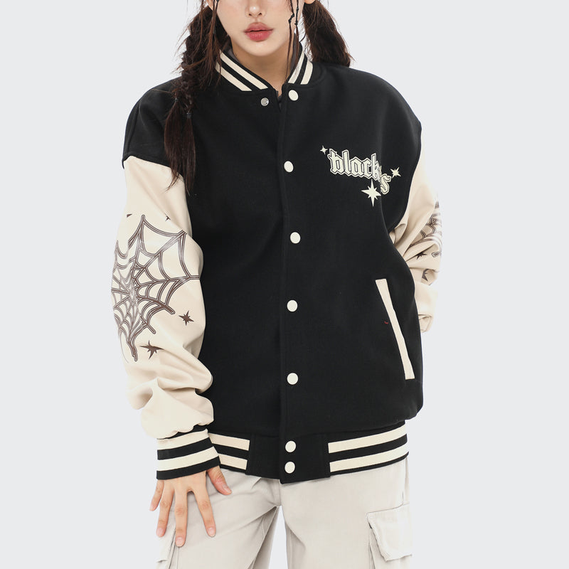 Vintage Collegejacke mit Spinnennetz-Print