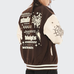 Vintage Collegejacke mit Spinnennetz-Print