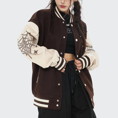 Vintage Collegejacke mit Spinnennetz-Print