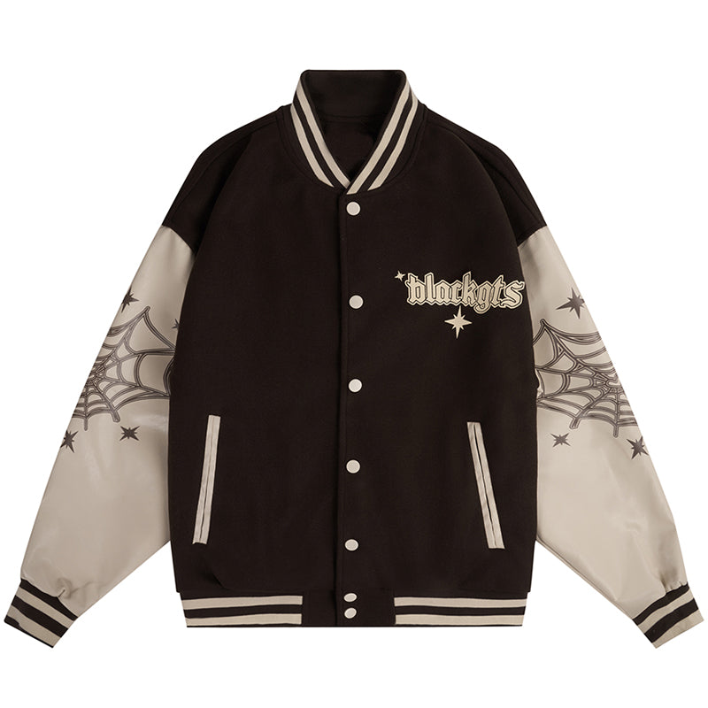 Vintage Collegejacke mit Spinnennetz-Print