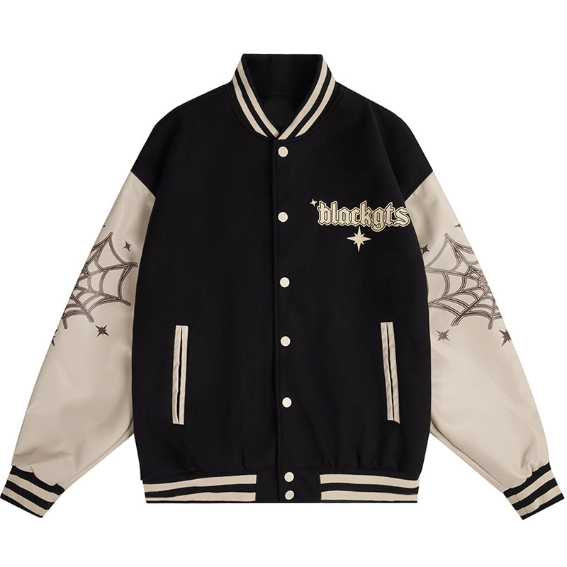 Vintage Collegejacke mit Spinnennetz-Print