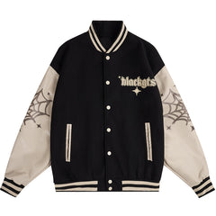Vintage Collegejacke mit Spinnennetz-Print