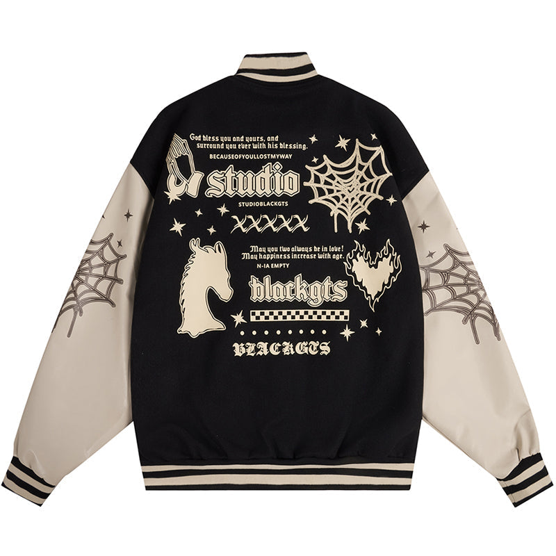 Vintage Collegejacke mit Spinnennetz-Print