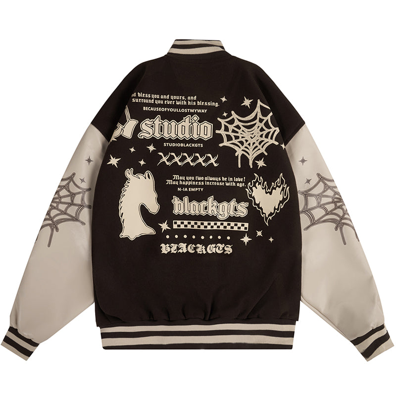 Vintage Collegejacke mit Spinnennetz-Print