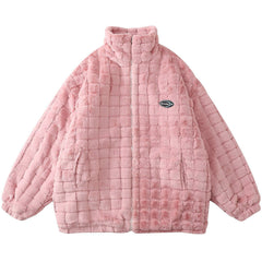 Waffle Check Solid Color Winter Coat