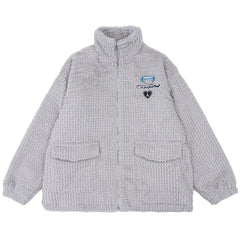 Waffle Plush Stand Collar Winter Coat