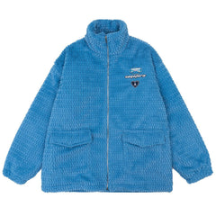 Waffle Plush Stand Collar Winter Coat