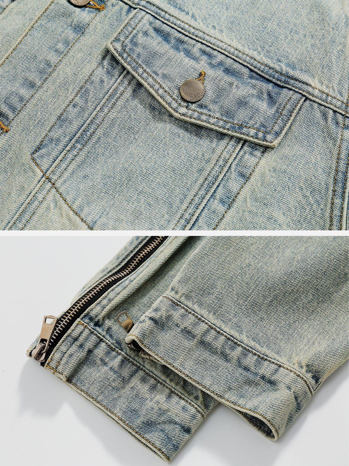 Washed Design Zip Denim Jacket