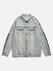 Washed Design Zip Denim Jacket