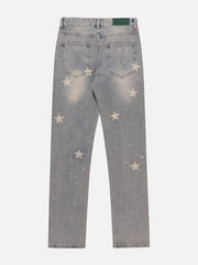 Washed Star Print Jeans