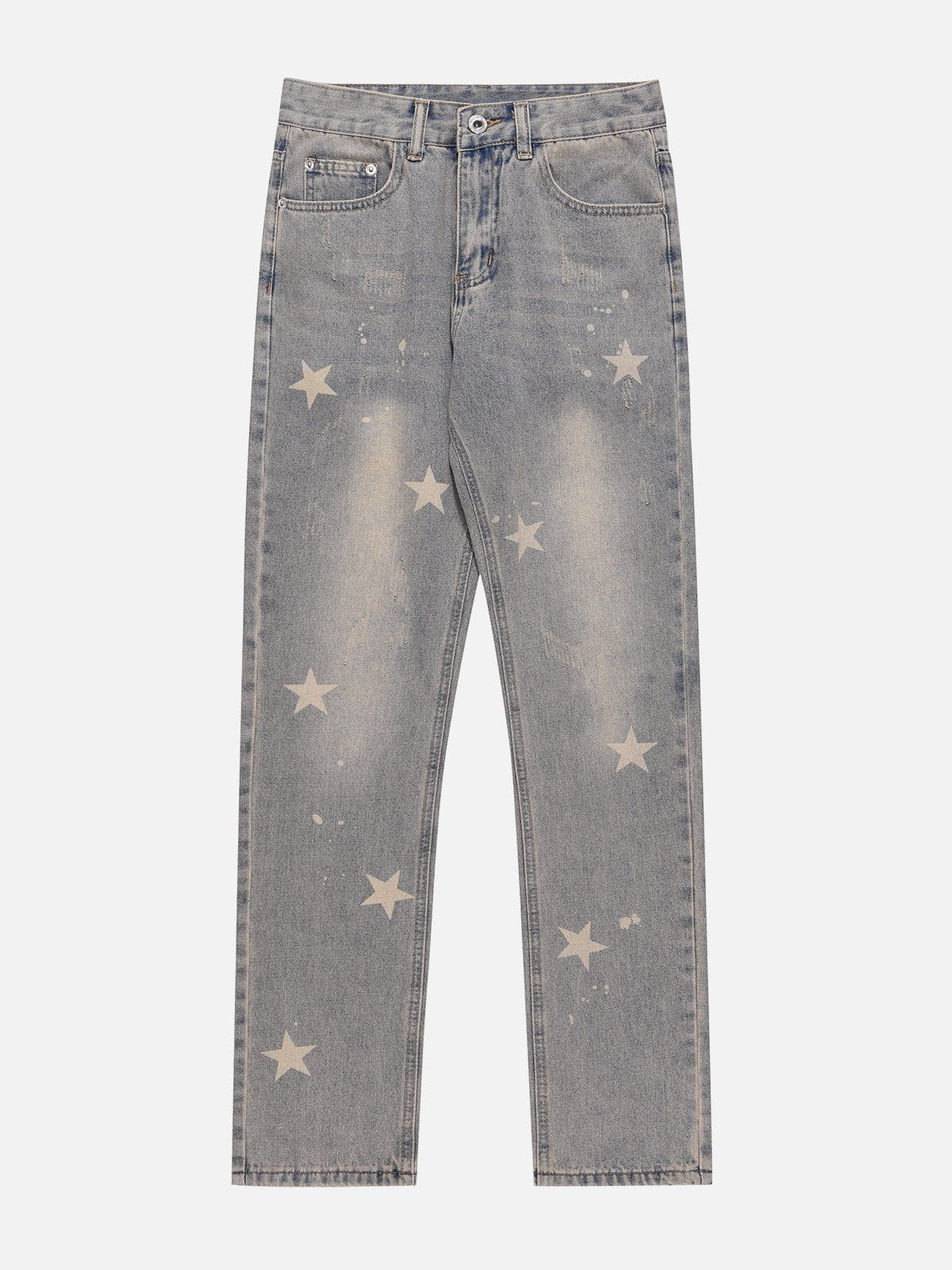 Washed Star Print Jeans
