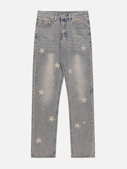Washed Star Print Jeans