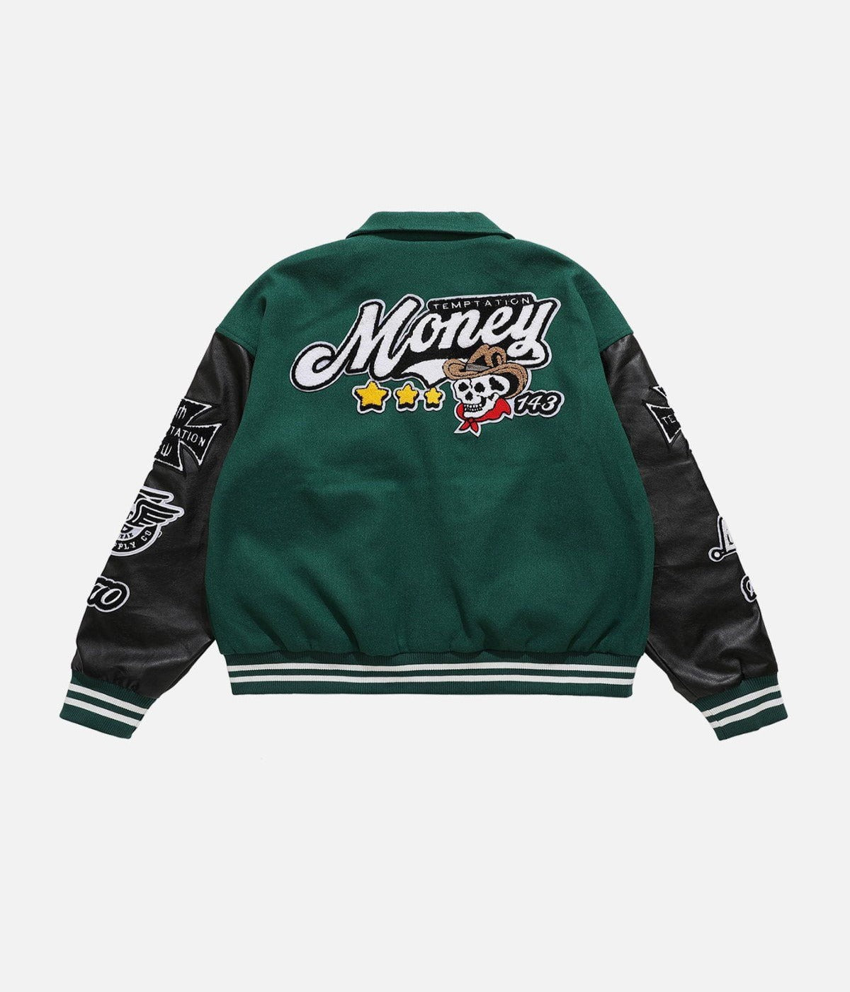 Veste universitaire en PU avec tête de mort et motif cowboy western 