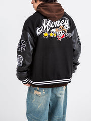 Veste universitaire en PU avec tête de mort et motif cowboy western 