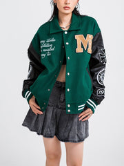 Veste universitaire en PU avec tête de mort et motif cowboy western 