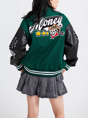 Veste universitaire en PU avec tête de mort et motif cowboy western 
