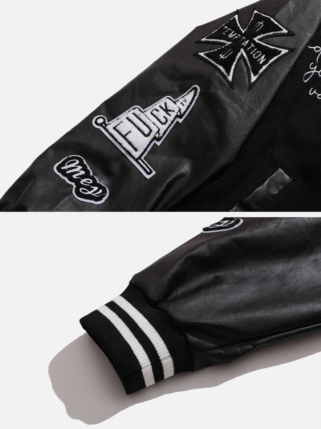 Veste universitaire en PU avec tête de mort et motif cowboy western 