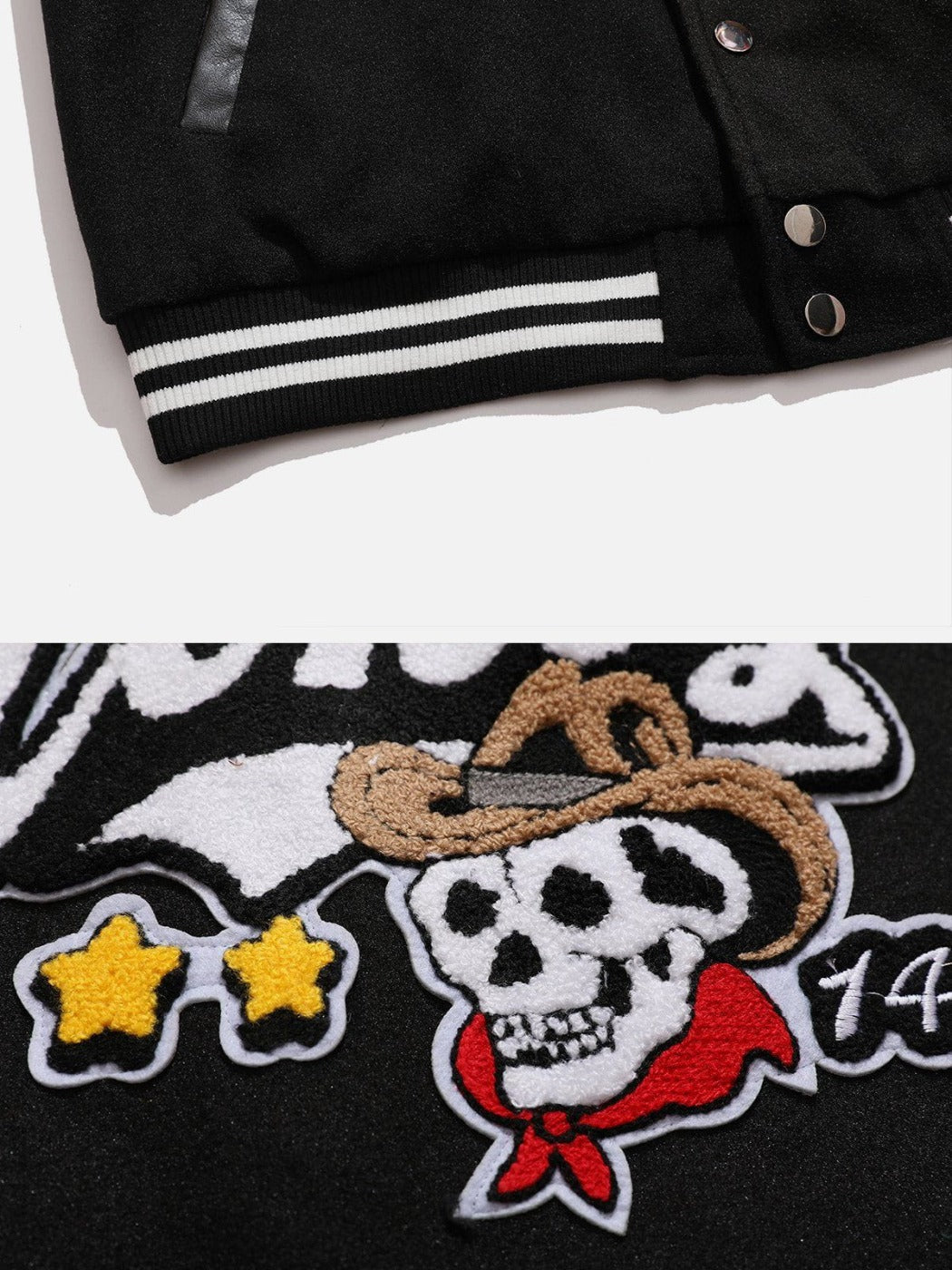 Veste universitaire en PU avec tête de mort et motif cowboy western 