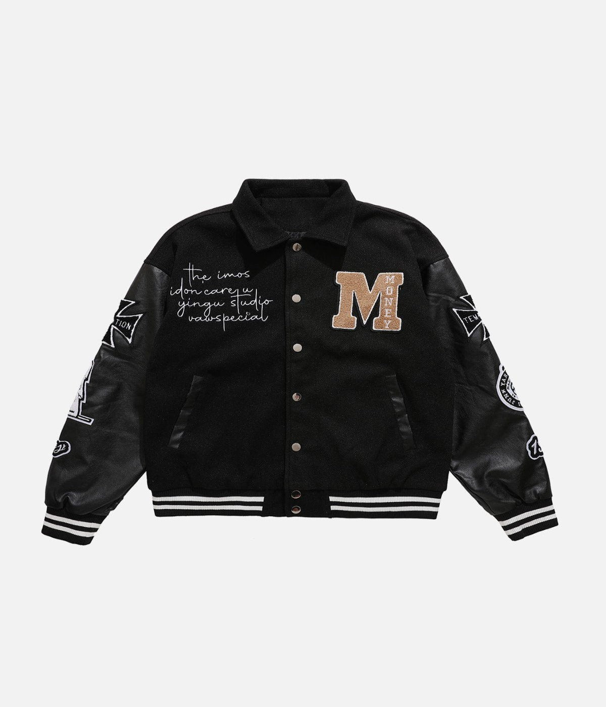 Veste universitaire en PU avec tête de mort et motif cowboy western 