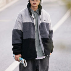 Winter-Sherpa-Jacke mit Farbblock-Patchwork