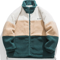 Winter-Sherpa-Jacke mit Farbblock-Patchwork