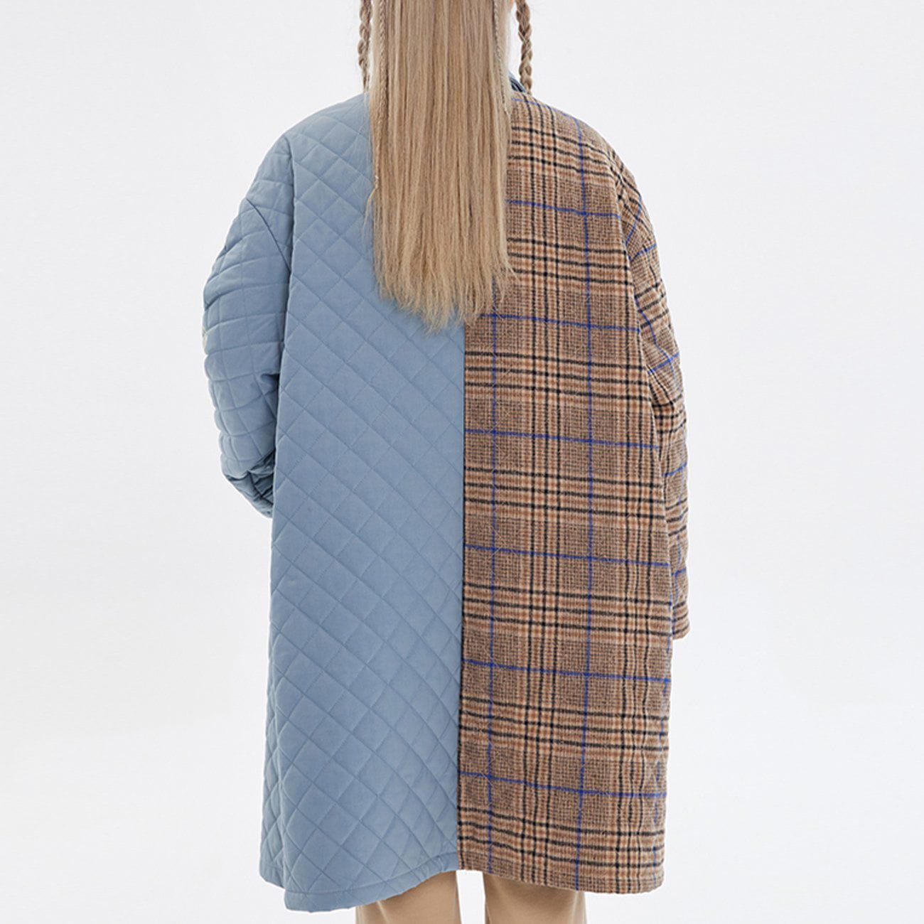 Woolen Plaid Stitching Winter Coat