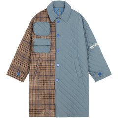 Woolen Plaid Stitching Winter Coat