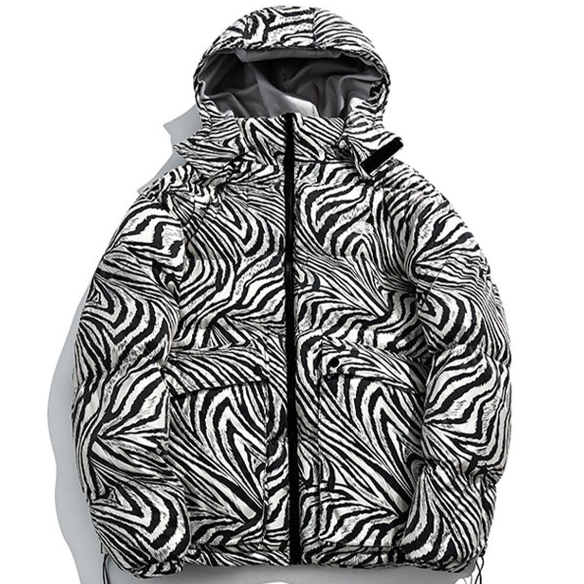 Zebra Pattern Hooded Puffer Jacket