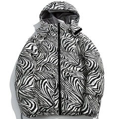 Zebra Pattern Hooded Puffer Jacket