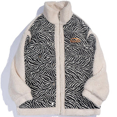 Zebra Pattern Stitching Sherpa Winter Coat