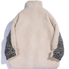 Zebra Pattern Stitching Sherpa Winter Coat