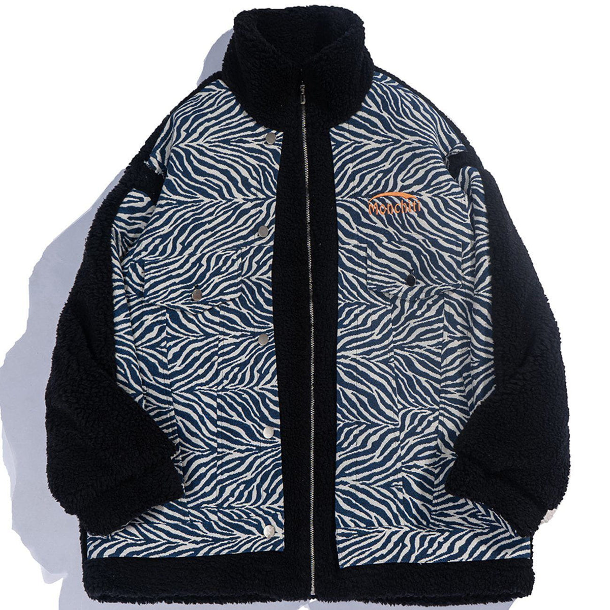 Zebra Pattern Stitching Sherpa Winter Coat