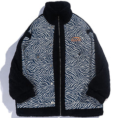 Zebra Pattern Stitching Sherpa Winter Coat
