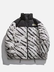 Zebra Print Splicing Winter Coat