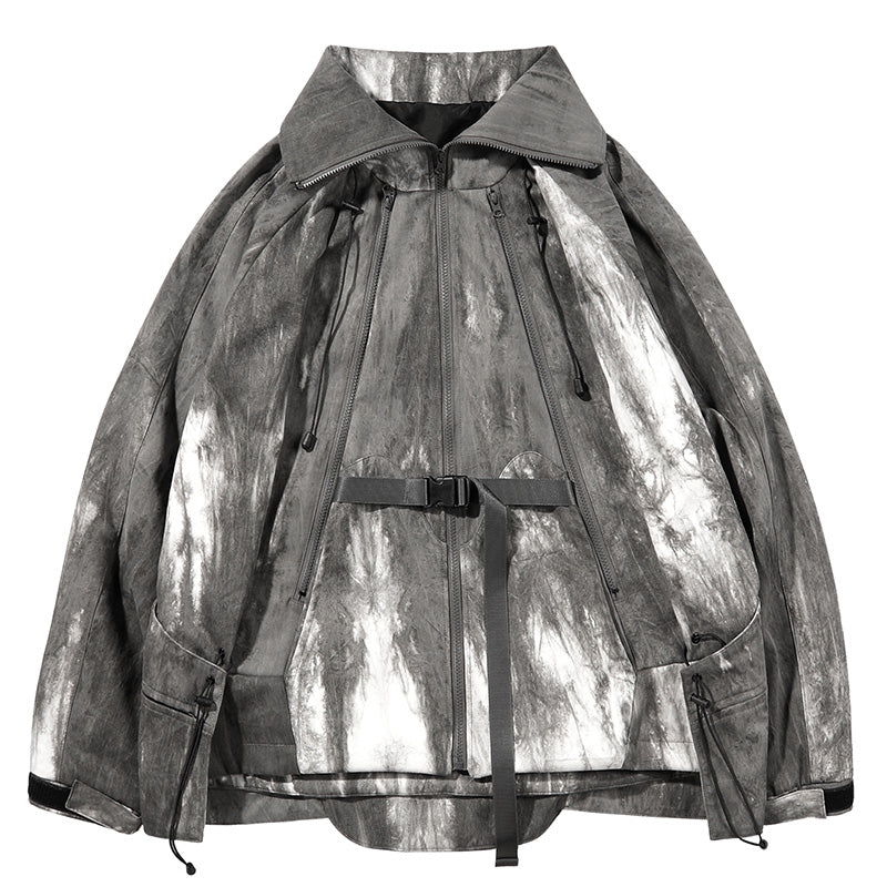 Techwear-Reversjacke mit Reißverschluss und Batikmuster