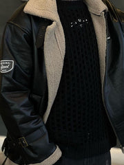 PU-Borg-Jacke mit Reißverschluss und Revers 