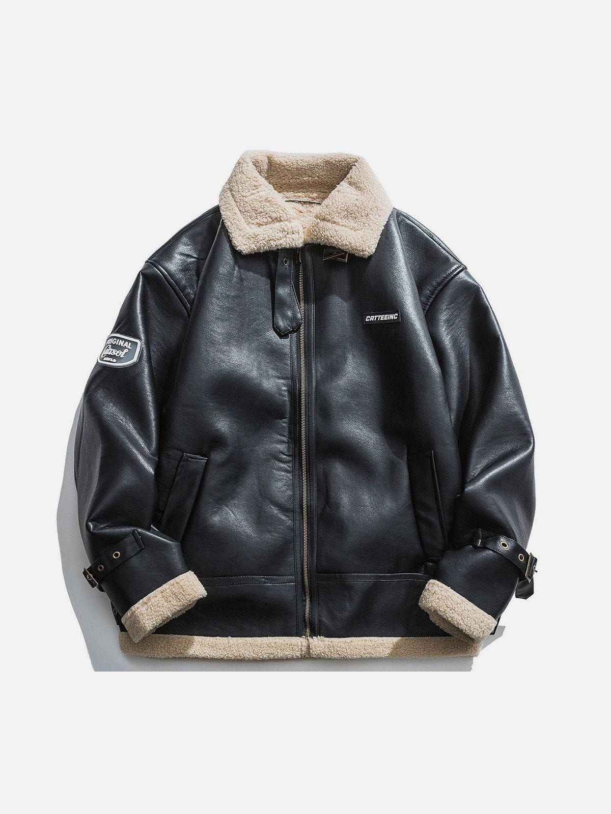 PU-Borg-Jacke mit Reißverschluss und Revers 