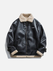 PU-Borg-Jacke mit Reißverschluss und Revers 