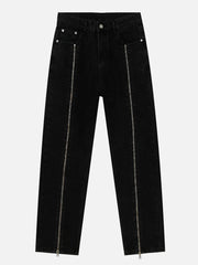 Zippered Straight-Leg Jeans